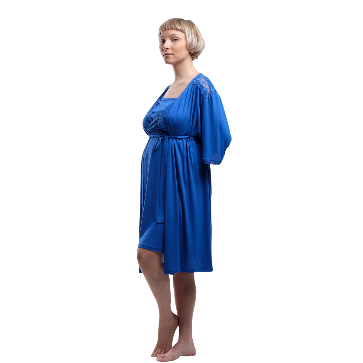 Royal Blue Maternity Robe and Nightgown Set for Pregnancy
