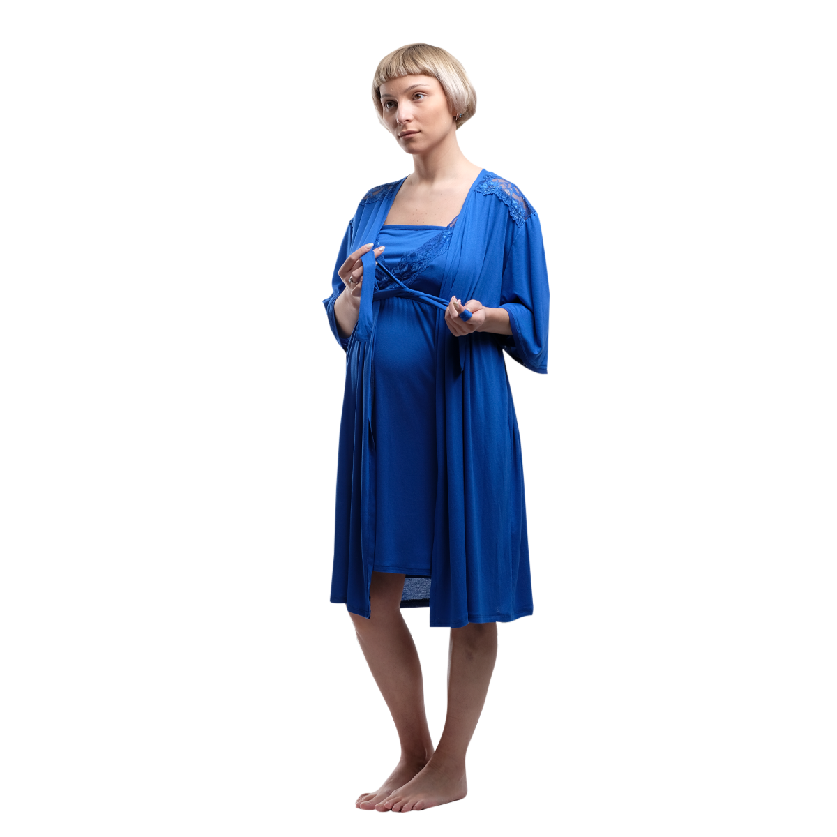 Royal Blue Maternity Robe and Nightgown Set for Pregnancy