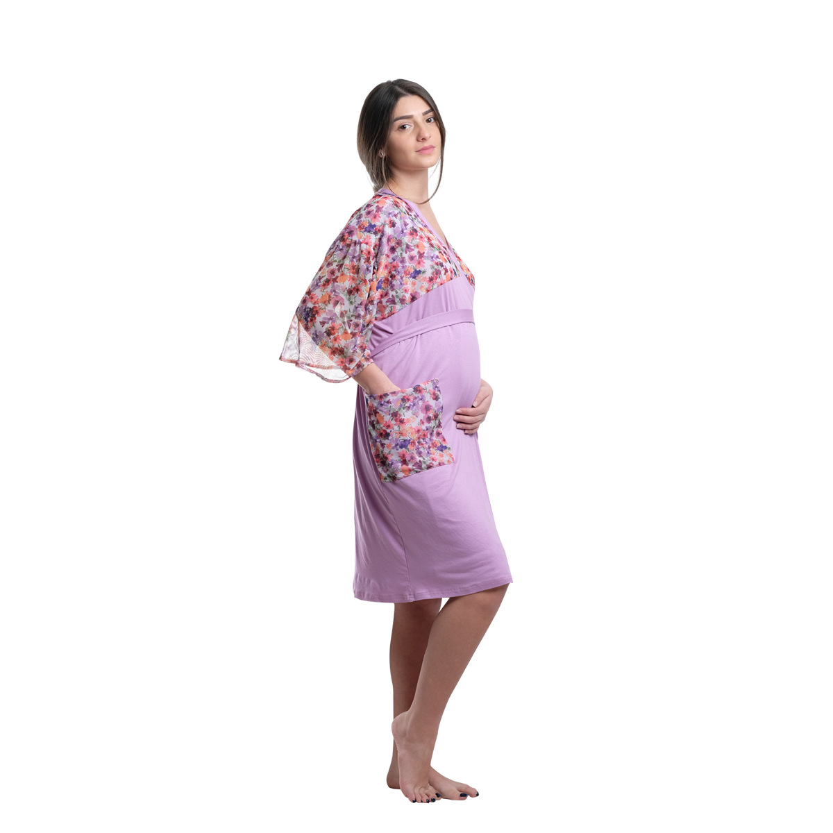 Lavender Floral Maternity Robe and Nightgown Set for Pregnancy