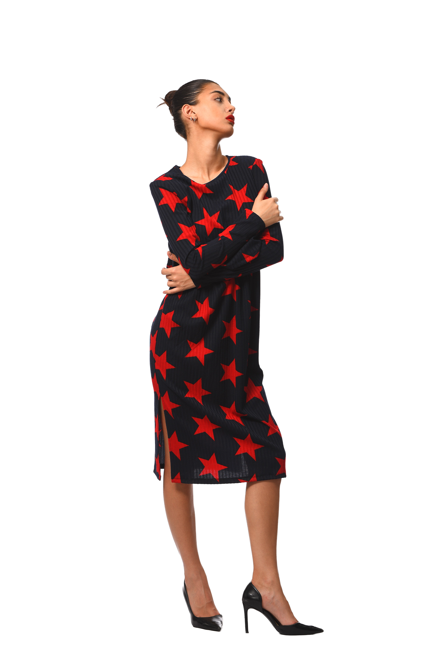 RED STAR KNITTED FREE DRESS ADAPTED ON BRAST FEEDDING