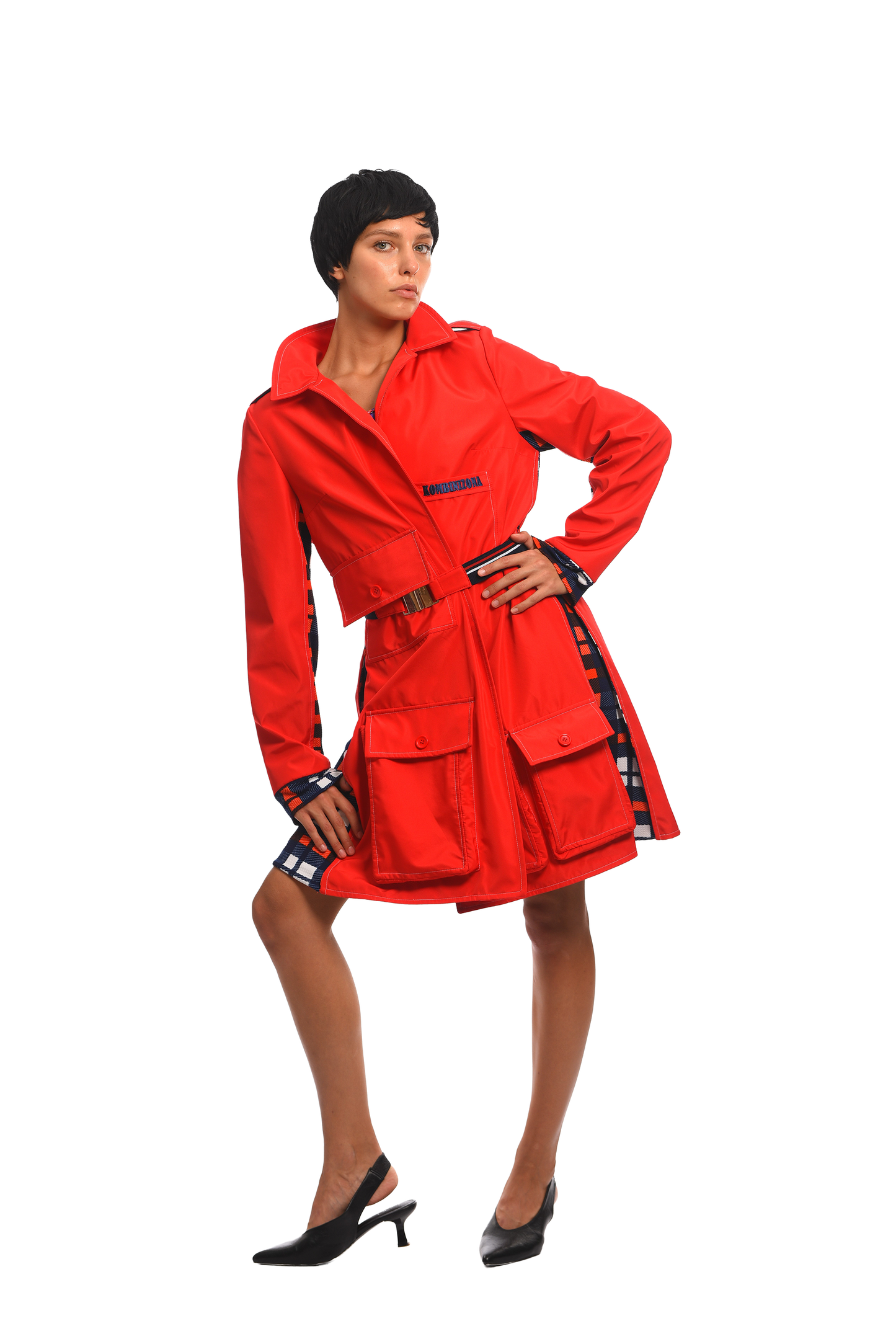 RED TRENCH COAT WITH POCKETS