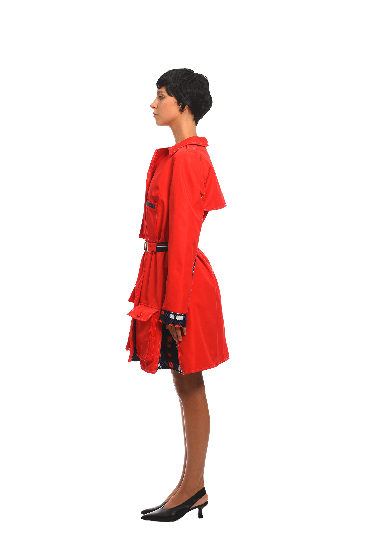RED TRENCH COAT WITH POCKETS