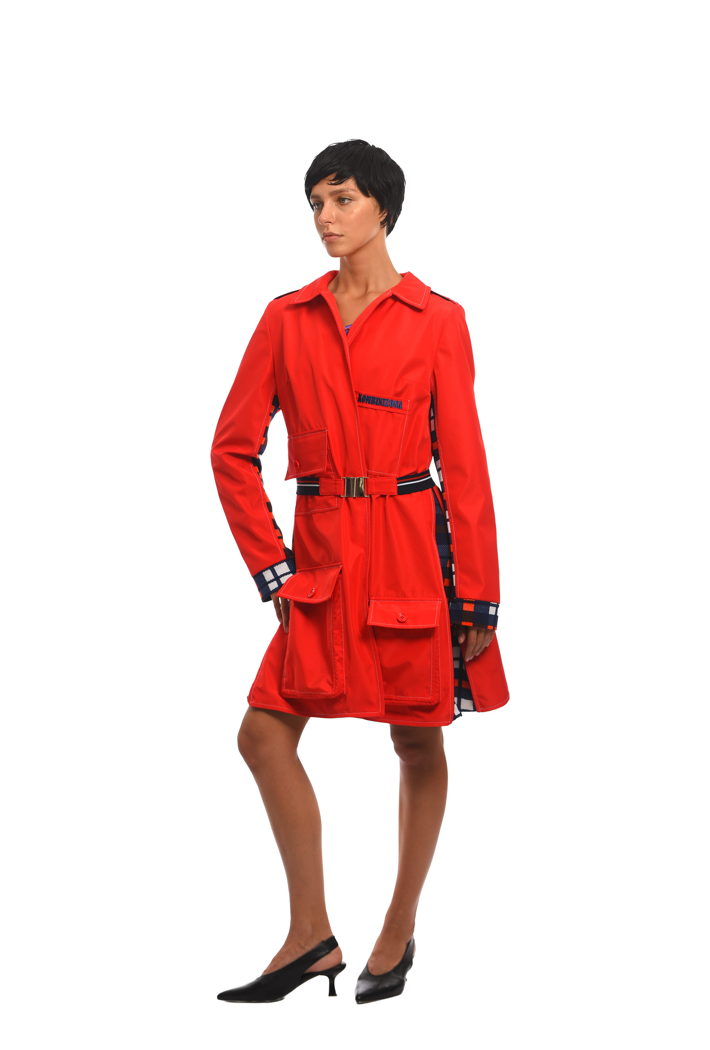 RED TRENCH COAT WITH POCKETS