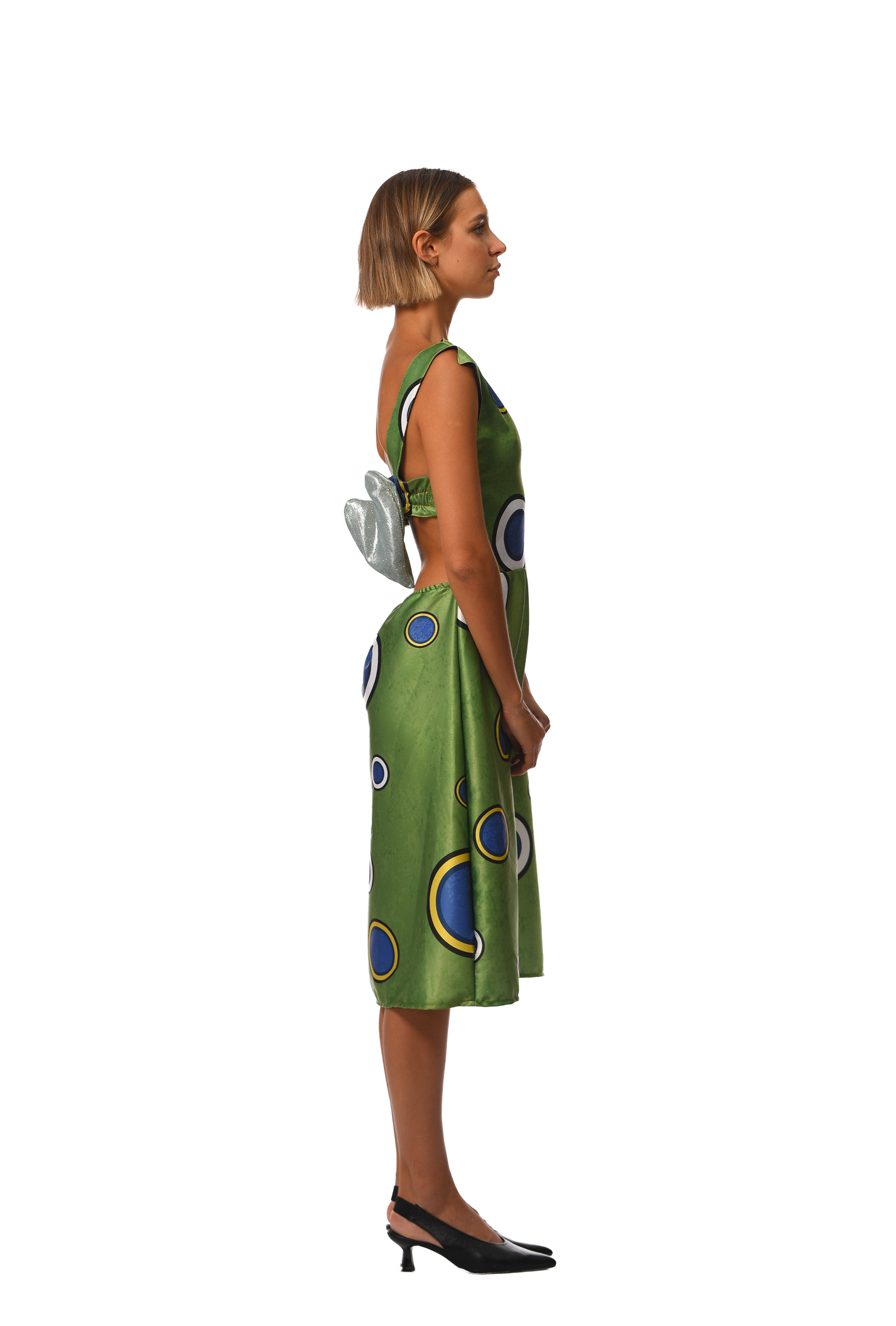 SILK GREEN CIRCLED DRESS