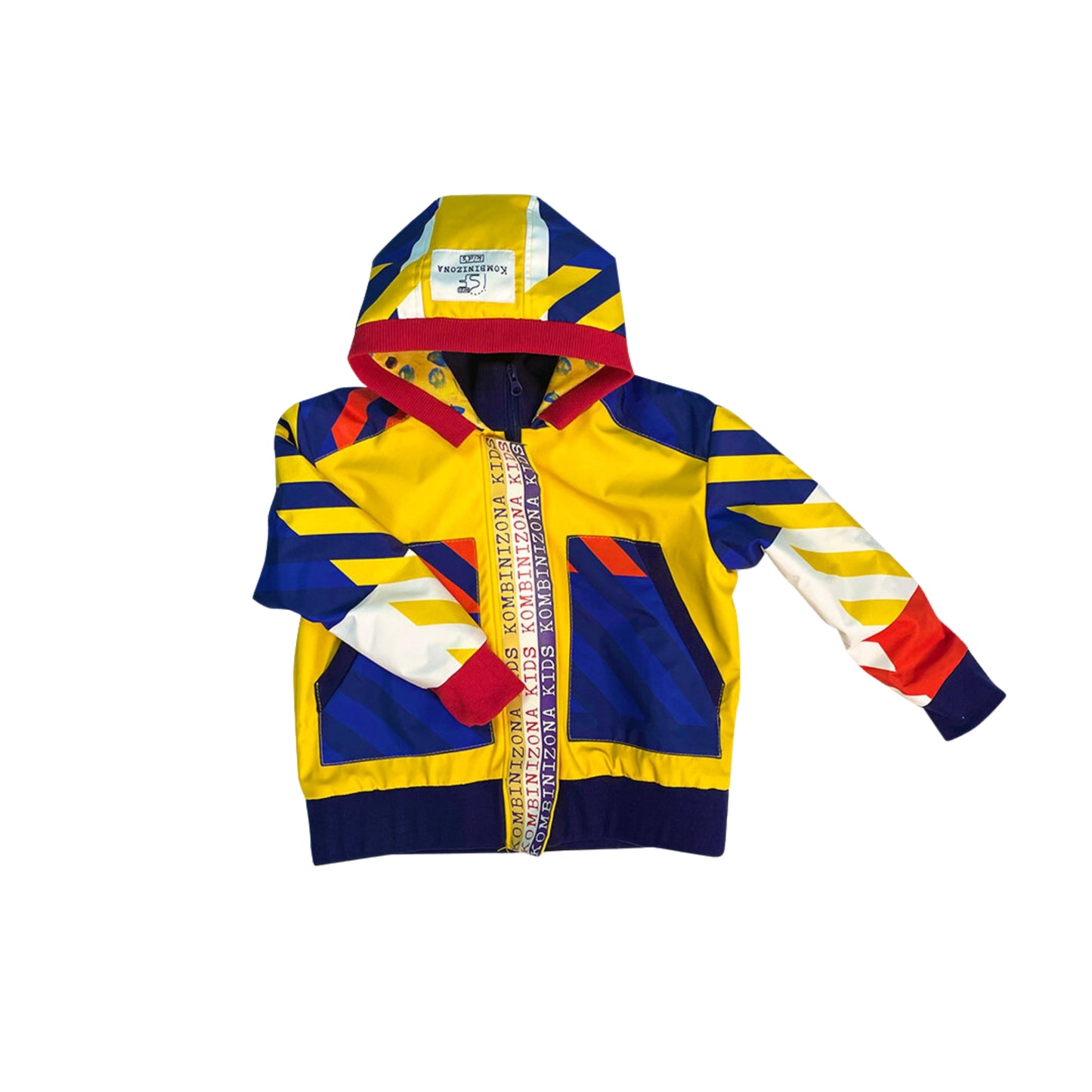 WIND/WATER PROOF LONG SLEEV COATS WITH UNIQUE LOGO PAINTING PRINTS , ZIPPERS,MANJJETTES AND HOOD WITH HANDMADE PRINT LINING