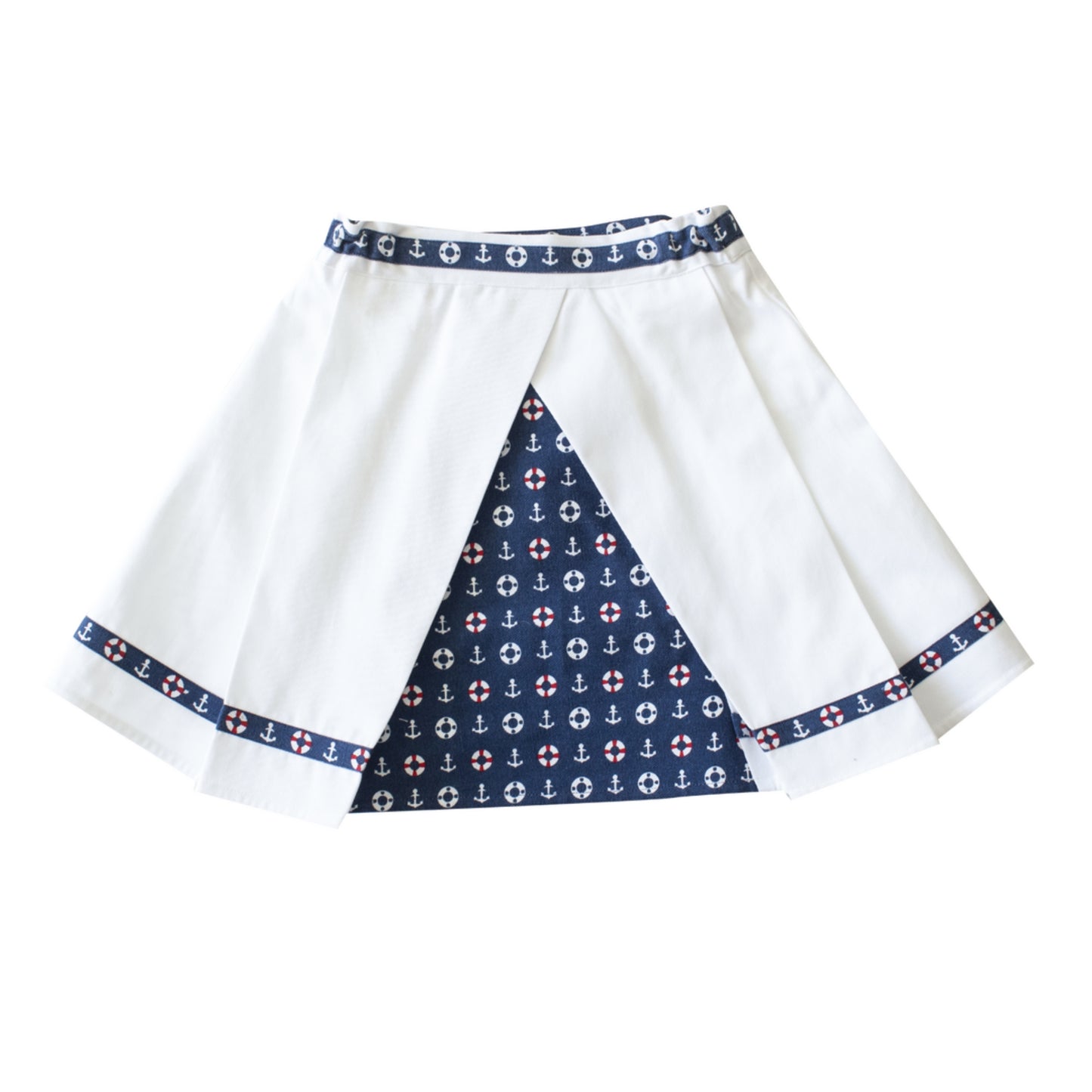 DENIM SAILOR PRINT SKIRT WITH FOLDS