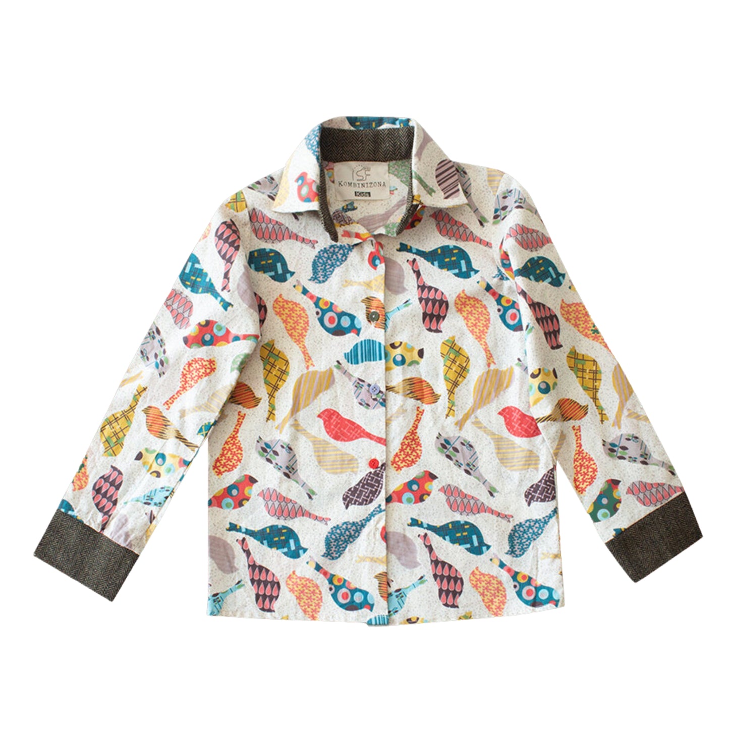 #WASTEMAGIC VINTAGE SAROCHINI BLOUSESHIRT WITH COLOURFUL BIRDS