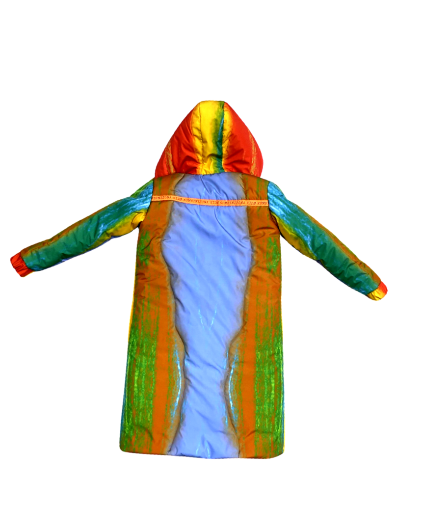 WINTER WATERPROOF LONG PUFFER COAT " REFLECTIONS " WITH HUGE HOODIE AND WARM INSULATION