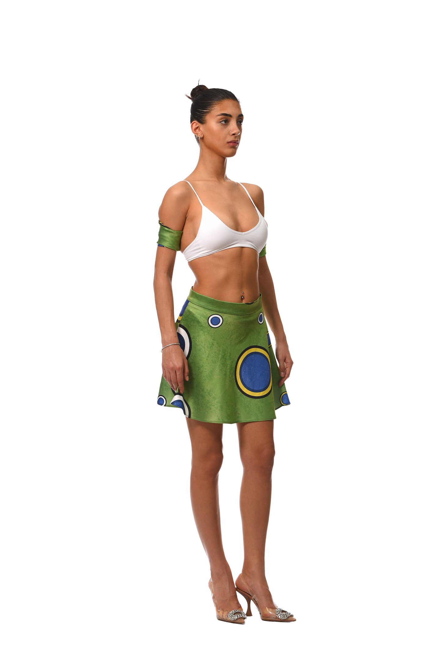 GREEN SILK CIRCLED DRESS