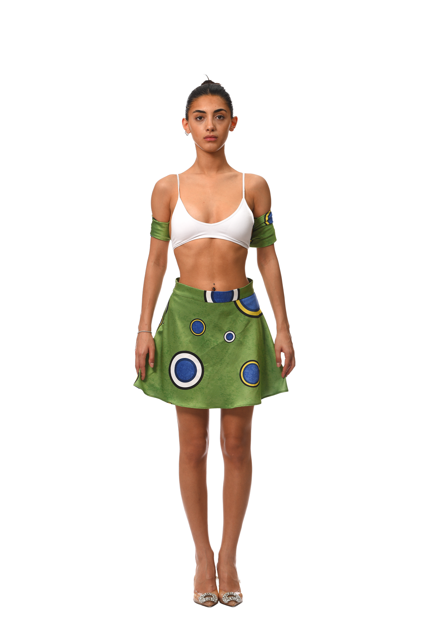 GREEN SILK CIRCLED DRESS