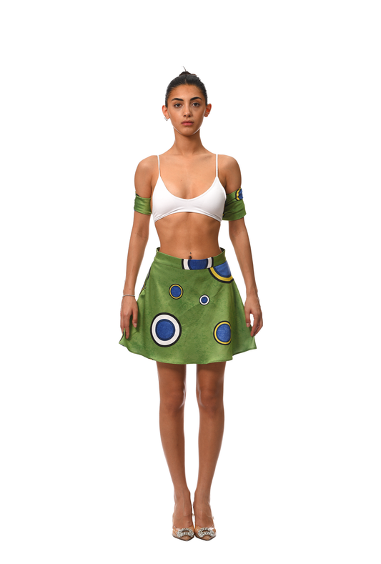 GREEN SILK CIRCLED DRESS