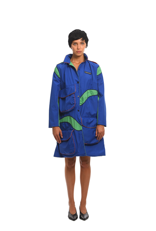 OCEAN BLUE RAINCOAT WITH WAVES