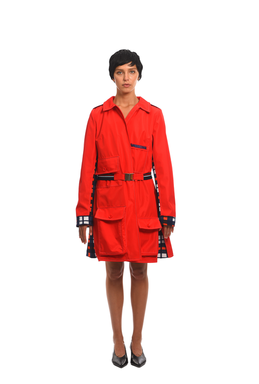 RED TRENCH COAT WITH POCKETS