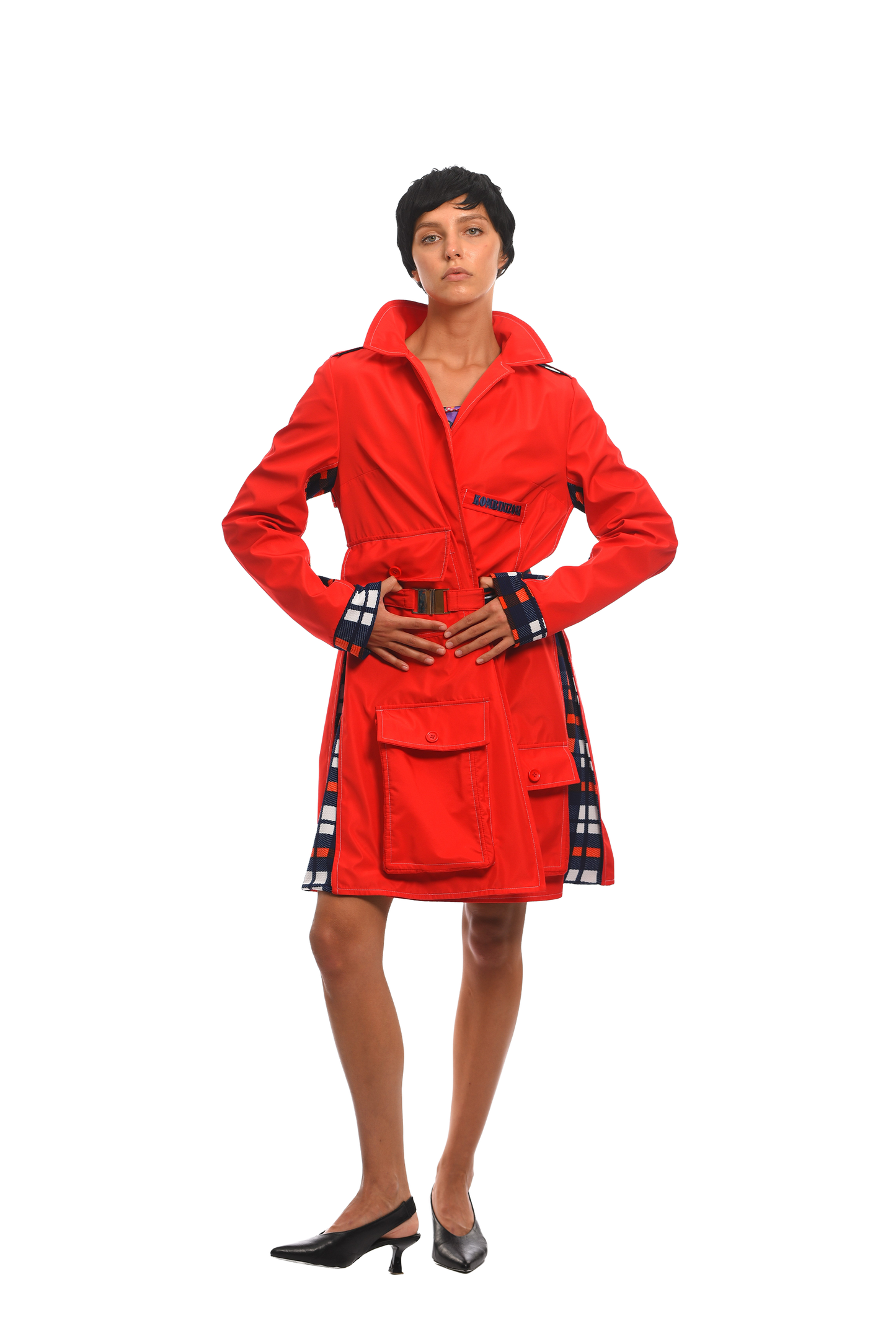 RED TRENCH COAT WITH POCKETS