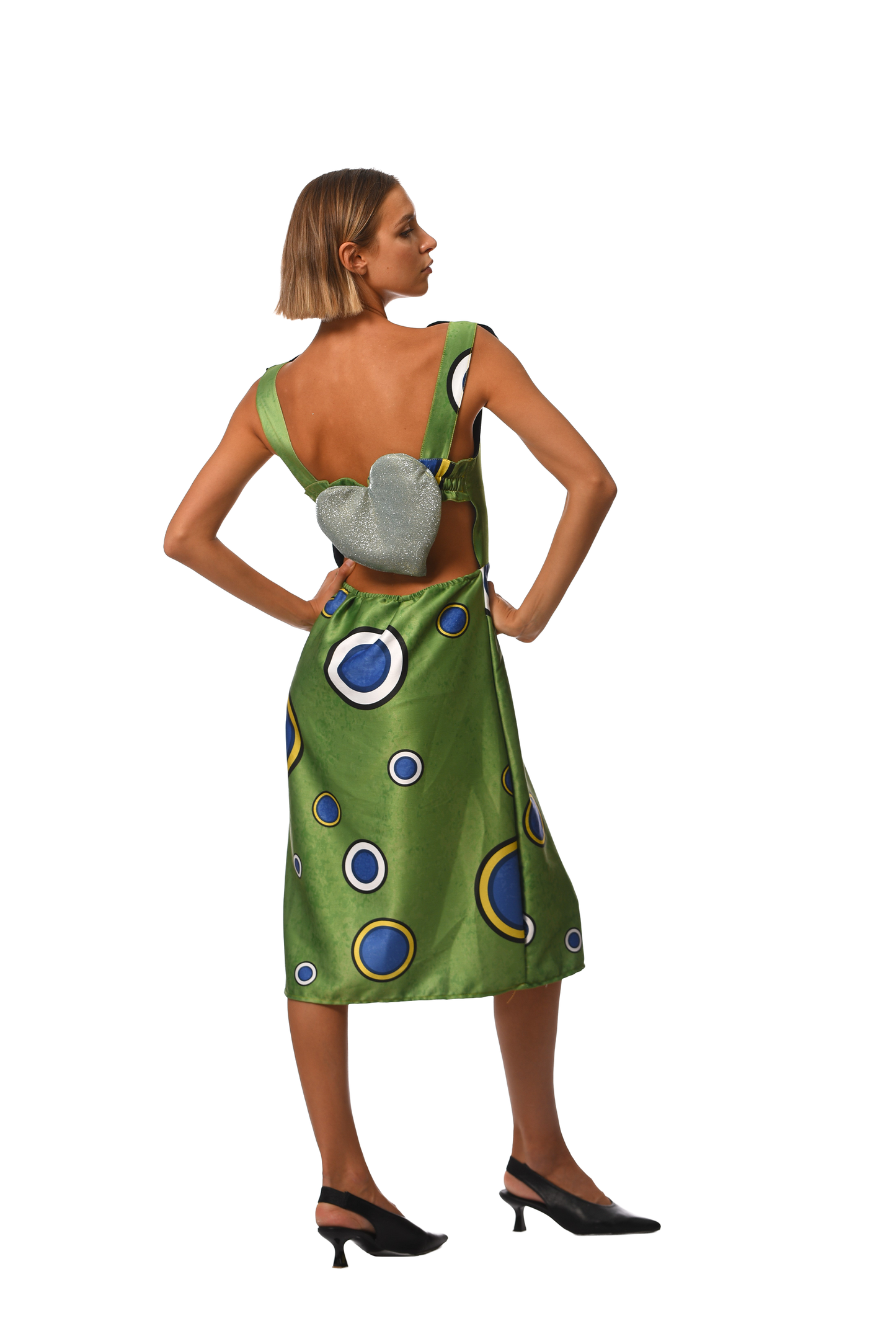 SILK GREEN CIRCLED DRESS