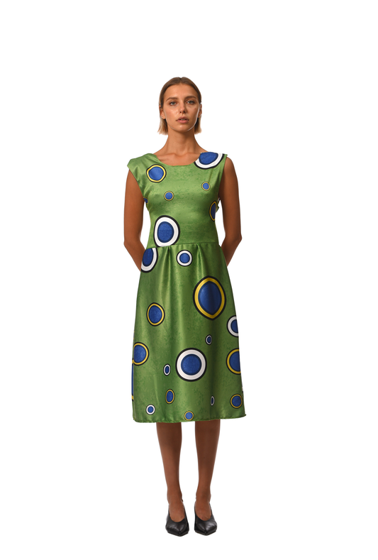 SILK GREEN CIRCLED DRESS