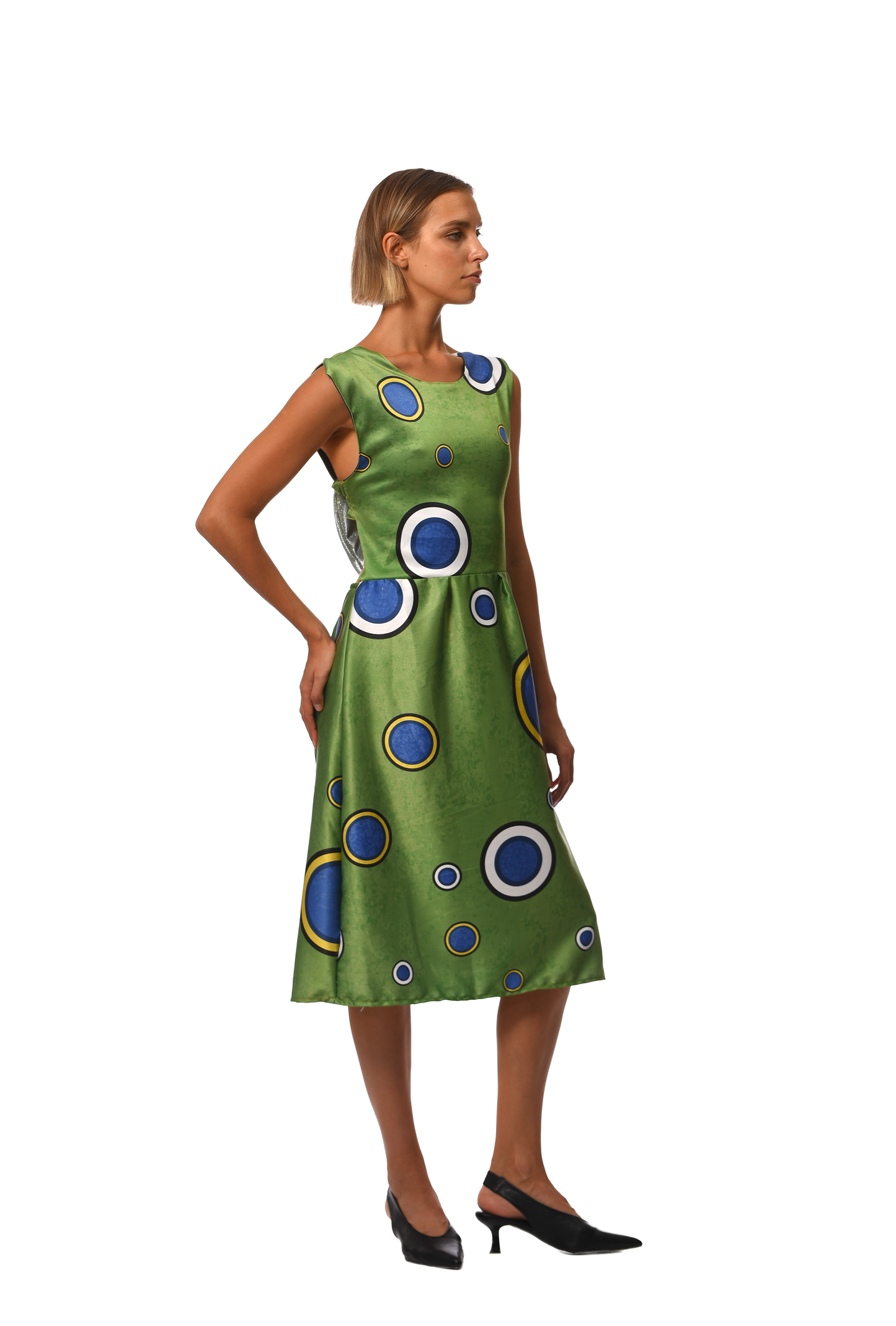 SILK GREEN CIRCLED DRESS