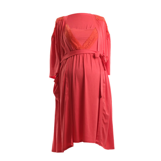 Coral Pink Maternity Robe and Nightgown Set for Pregnancy