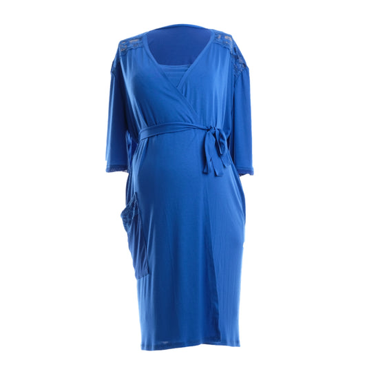 Royal Blue Maternity Robe and Nightgown Set for Pregnancy