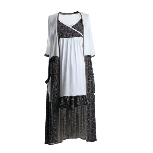 Black Floral Maternity Robe and Nightgown Set for Pregnancy
