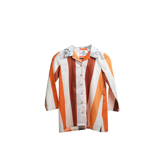 VINTAGE SAROCHINI BLOUSESHIRT DRESS WITH BROWN PALETTE STRIPS