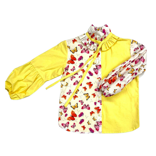 YELLOW SAROCHINI BLOUSESHIRT WITH BUTTERFLIES