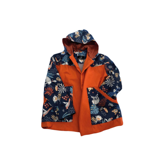 ORANGE LIENEN COAT WITH JUNGLE APLICATIONS