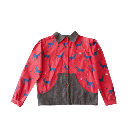 RED MILKY WAY UNISEX SAROCHINI BLOUSESHIRT WITH TWIDD COLLAR AND POCKETS