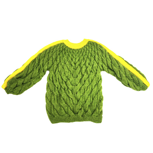 KNITTED HANDMADE GREEN SWEATER WITH YELLOW STRIPS