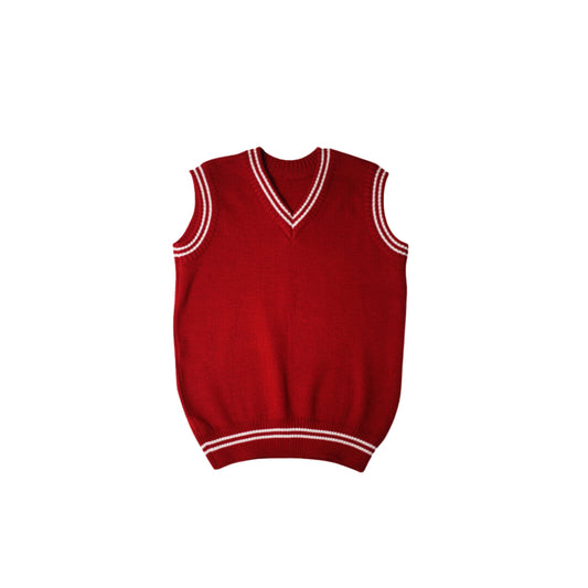 SCHOOL DUO – TSHIRT BLOUSE WITH STRIPS ,RUFFLES /AND KNITTED VEST