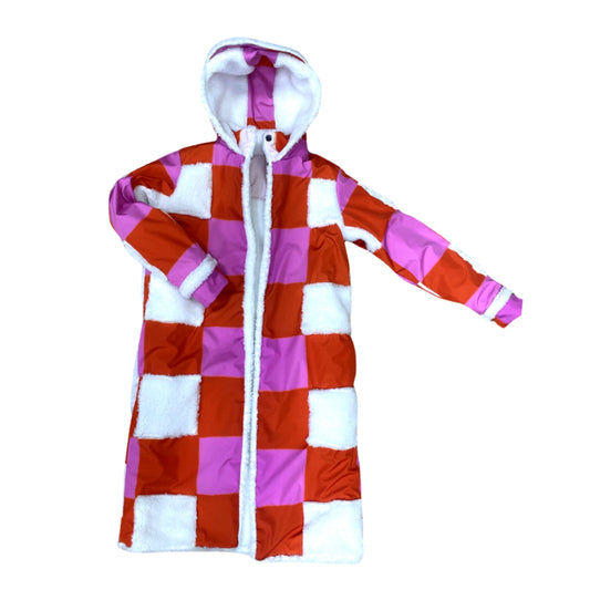 WASTEMAGIC PUFFER COAT PINK AND RED BLOCKS