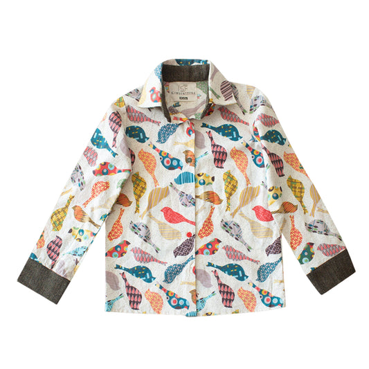 #WASTEMAGIC VINTAGE SAROCHINI BLOUSESHIRT WITH COLOURFUL BIRDS